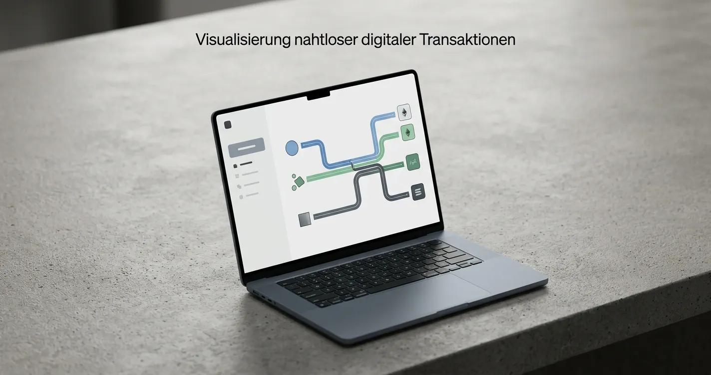 Mehrere farblich getrennte Blockchain-Netzwerke neben einer Wallet-Übersicht