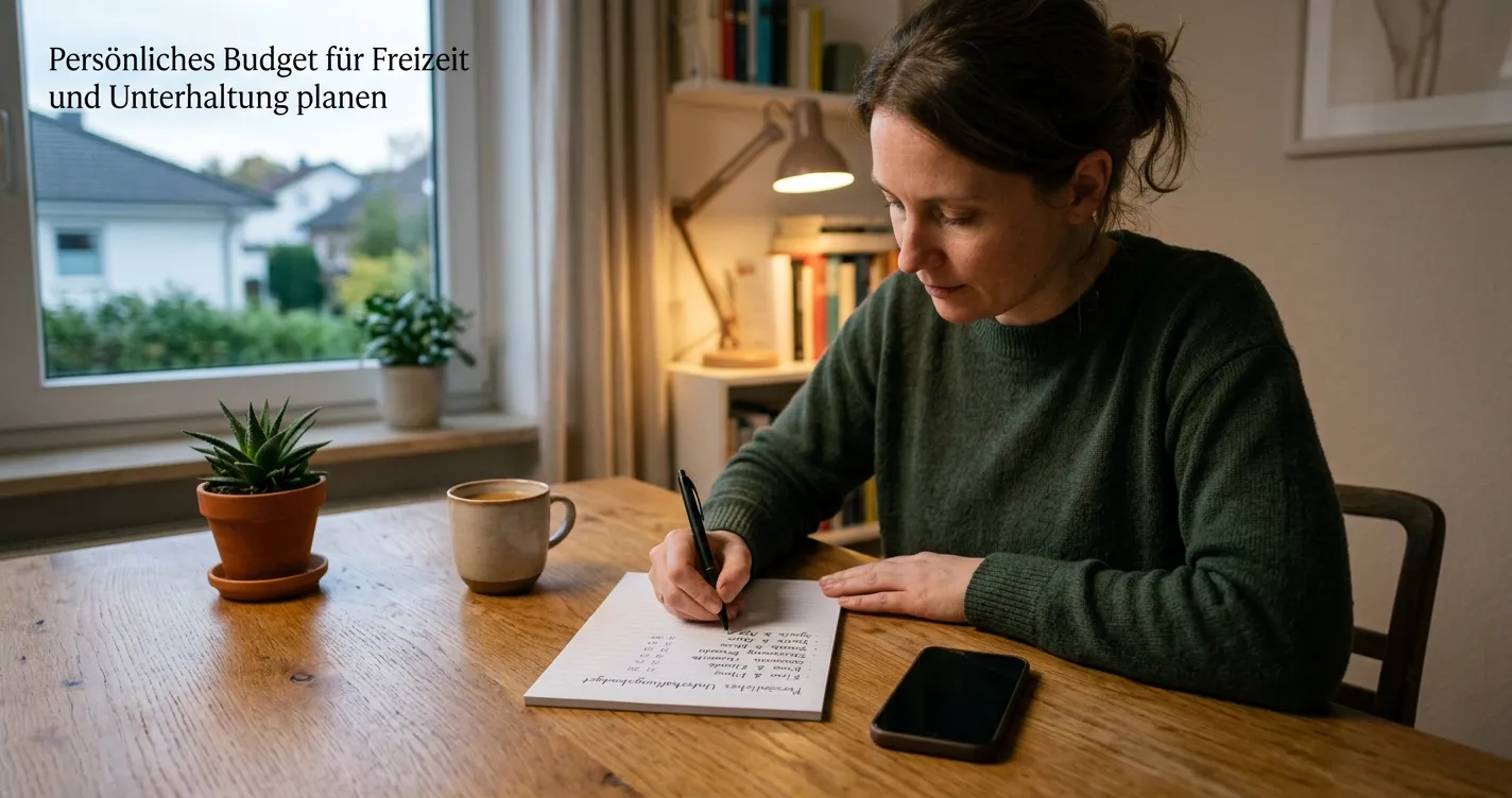 Ruhiger Schreibtisch mit Budgetnotizen und ausgeschaltetem Smartphone