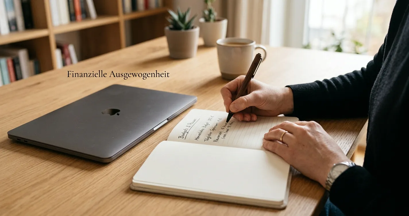Ruhiger Schreibtisch mit Budgetnotizen und Spielpause