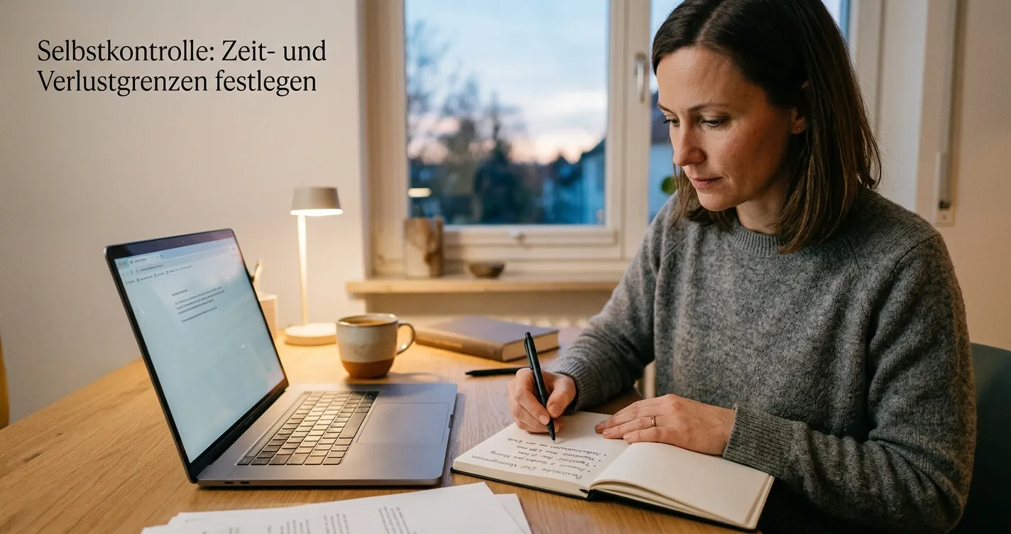 Person setzt an einem ruhigen Schreibtisch ein persönliches Zeitlimit
