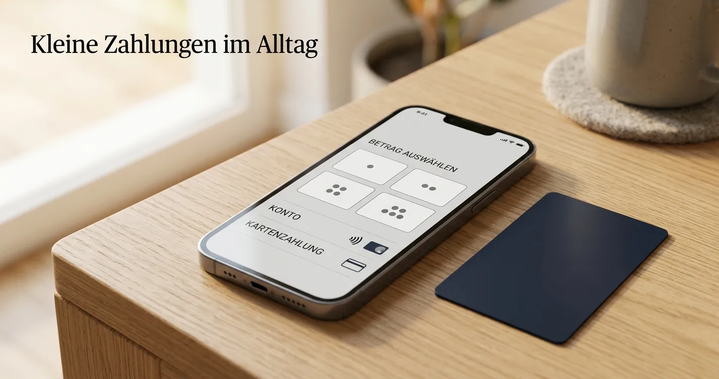 Smartphone mit neutraler Visa-Kassenseite und kleinen Euro-Beträgen