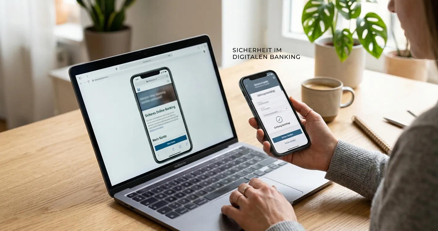 Smartphone mit neutraler Banking-Bestätigung neben einem mobilen Casino-Browser